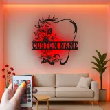 Custom Floral Tooth Led Light Metal Wall Art Personalized Dental Office Decor Unique Dentist Gift