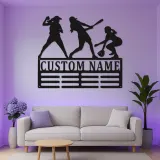Panneau personnalisé de nom de softball avec LED | Support de médaille en métal sur mesure | Cadeau pour joueur | Décoration de chambre pour filles