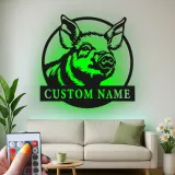 Cartel de metal personalizado de cerdo | Decoración de cocina de granja con LED | Arte mural rústico personalizado para regalo de granja o hogar