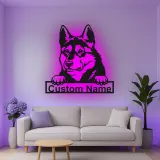 Cartel de metal LED personalizado de Pastor Alemán, regalo para amantes de los perros, decoración para la sala de estar