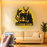 Décoration murale en métal personnalisée avec éclairage LED de forêt de cerfs - Cadeau pour les amoureux de la nature, décoration de chalet ou de pavillon 1