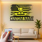 Insegna con nome da golf personalizzata | Arte da parete LED in metallo con bandiera americana | Regalo personalizzato per golfista per man cave