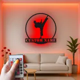 Personalized Karate Metal Sign | LED Backlit Martial Arts Wall Art | Custom Dojo Decor & Fighter Gift
