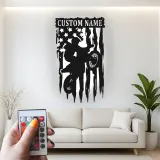 Personalized Motocross Metal Art | LED Dirt Bike American Flag Sign | Custom Name Wall Decor for Teen Boy Bedroom or Garage Gift