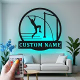 Custom Pole Vault Metal Art | Personalized LED Name Sign for Athletes | Track & Field Wall Decor | Senior Night Gift for Vaulters