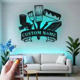 Personalized Painter Tools Sign | LED Metal Wall Art for Paint Shop | Custom Name Decor for Painting Contractor Gift