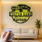 Personalisierte Muscle Car LED-Leuchtschilder | Metall-Wandkunst für die Garage | Individuelle Man Cave Dekoration | Vintage Automobilgeschenk für Papa