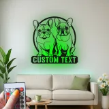Cartel LED de bulldog francés | Decoración mural de metal personalizada | Regalo para amantes de los perros | Placa con nombre para la pared