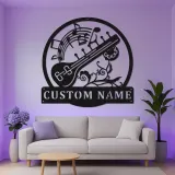 Personalized Sitar Metal Wall Art | LED Music Notes Decor | Custom Musician Name Sign | Indian Instrument Art