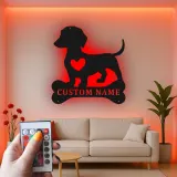 Décoration murale en métal LED personnalisée pour les amoureux des chiens - cadeau pour les propriétaires de teckels pour le salon