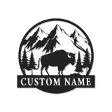 Personalisierte LED-Leuchttafel aus Metall mit Bison-Motiv – Rustikales Geschenk für Naturfreunde