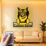 Décoration murale en métal personnalisée avec chat Maine Coon, rétroéclairage LED, cadeau pour amoureux des animaux, décoration de salon