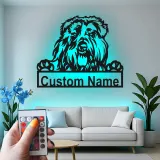Panneau LED Old English Sheepdog | Décoration murale en métal personnalisée | Cadeau pour amoureux des chiens | Décor avec le nom de l'animal