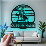 Arte de metal de jinete de toro de rodeo | Cartel LED de vaquero personalizado | Decoración y regalo de rancho western personalizado