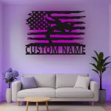 Décoration murale en métal personnalisée avec lumière LED drapeau américain pour lutteur - Cadeau sportif pour athlètes, décoration de gym ou de chambre