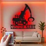 Personalisierte LED-Metall-Wandkunst mit Baukran – Geschenk für Bauprofis, Garage oder Büro