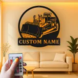Cartel de metal LED de bulldozer personalizado, regalo de construcción para él, decoración de garaje u oficina para amantes de equipos pesados