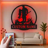 Panneau personnalisé de pêcheur avec LED | Décoration murale en métal sur mesure | Déco pour maison de lac et chalet | Cadeau pour pêcheur