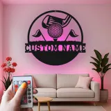 Panneau prénom de golf sur mesure avec lumières LED | Décoration murale en métal personnalisée | Cadeau pour golfeur | Décor man cave et bar sportif