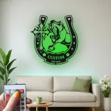Custom Horse LED Metal Sign | Personalized Horseshoe Cross Wall Art | Equestrian Ranch Decor for Horse Lovers