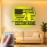 Personalized Fencing LED Sign | Custom Fencer Name Wall Art | USA Flag Metal Decor for Athlete Gift