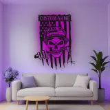 Décoration murale en métal personnalisée Crâne de soudeur avec rétroéclairage LED Cadeau unique pour les soudeurs Décor de garage ou d'atelier