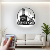 Décoration murale en métal personnalisée avec éclairage LED pour amateurs de bourbon et de cigares