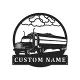 Personalized Trucker LED Sign | Custom Semi Truck Metal Wall Art | Big Rig Silhouette for Man Cave | Gift for Driver
