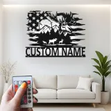 Personalized Moose Metal Sign with LED | Rustic Cabin & Lodge Wall Art | Custom American Flag Wildlife Decor for Hunters