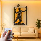 Insegna in metallo personalizzata con luce LED per giocatori di tennis - Regalo per appassionati di tennis e decorazione per sale giochi