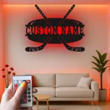 Insegna con Nome Personalizzato per Hockey con Luci LED | Insegna in Metallo Personalizzata | Regalo per Giocatori di Hockey per Stanza da Gioco e Decorazione per Camera da Letto
