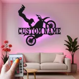 Panneau Motocross Personnalisé | Décoration murale en métal LED pour cave à vin | Décor de nom de pilote sur mesure | Cadeau de sports extrêmes