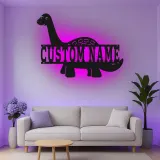 Décoration murale en métal personnalisée avec éclairage LED dinosaure pour la chambre d'enfants, cadeau unique pour les amateurs de dinosaures