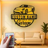 Custom Sports Car Led Light Metal Wall Art Personalized Garage Gift for Him Man Cave Car Enthusiast Decor