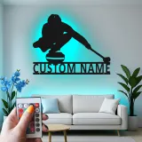 Décoration murale en métal personnalisée joueur de curling avec rétroéclairage LED Cadeau sportif pour les passionnés de curling Décor de salle de jeux 1