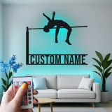 Personalisierte Hochsprung Metall-Wandkunst | Individuelles LED-Schild für Athleten | Geschenk für Leichtathletik-Dekor