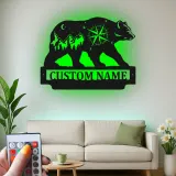 Custom Bear and Compass Led Light Metal Wall Art Personalized Gift for Nature Lovers Cabin or Lodge Decor
