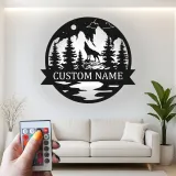 Décoration murale en métal personnalisée de loup hurlant à la lune avec rétroéclairage