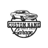 Insegna Garage Muscle Car Personalizzata | Insegna in Metallo LED | Decorazione per Officina & Regalo per Appassionati di Auto