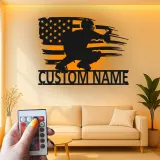 Custom Baseball Catcher Led Light Metal Wall Art Personalized Gift for Baseball Fans Game Room Sports Decor