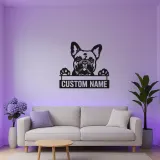 Arte murale LED in metallo con Bulldog Francese | Insegna personalizzata con nome del cane | Regalo su misura per amanti dei cani | Arredo moderno minimalista