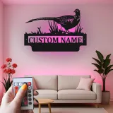 Pheasant Metal Wall Art with LED | Custom Name Sign for Hunters | Cabin & Lodge Decor | Ring-Necked Bird Silhouette