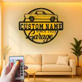 Décoration murale en métal personnalisée avec voiture classique et rétroéclairage LED - Cadeau pour passionnés de voitures, décoration de garage