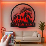 Insegna LED personalizzata con cavallo | Arte in metallo personalizzata | Decorazione rustica per amanti dell'equitazione