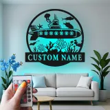 Custom Submarine LED Metal Wall Art | Personalized Nautical Sign | Ocean Lover & Diver Gift | Underwater Sea Decor