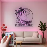 Cartel LED de flamenco personalizado | Arte mural tropical personalizado | Decoración de casa de playa para patio o bar junto a la piscina | Placa de nombre iluminada