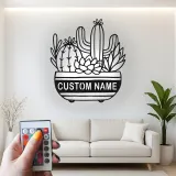 Cartel de metal personalizado con luz LED de suculenta de cactus, regalo de inauguración para decoración del salón del desierto