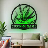 Custom Swallow Bird Led Light Metal Wall Art Personalized Gift for Nature Lovers Bedroom or Living Room Decor
