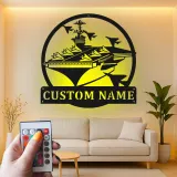 Custom Aircraft Carrier Led Light Metal Wall Art Navy Gift for Veterans Office or Living Room Decor