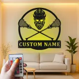 Insegna di Lacrosse Personalizzata con LED | Arte da Parete in Metallo per Giocatore o Allenatore | Decorazione Sportiva per Man Cave